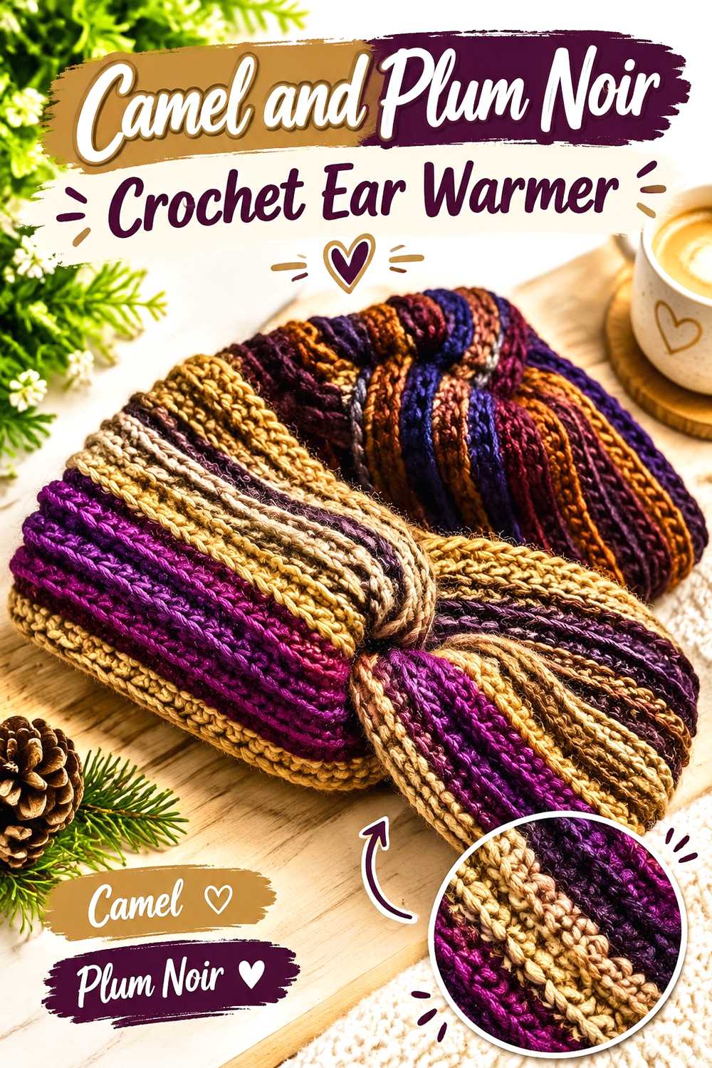 10. Camel And Plum Noir Crochet Ear Warmer
