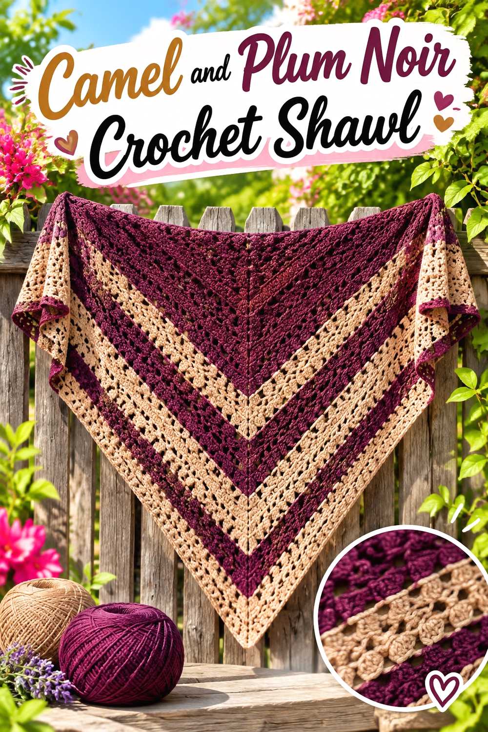 6. Camel And Plum Noir Crochet Shawl