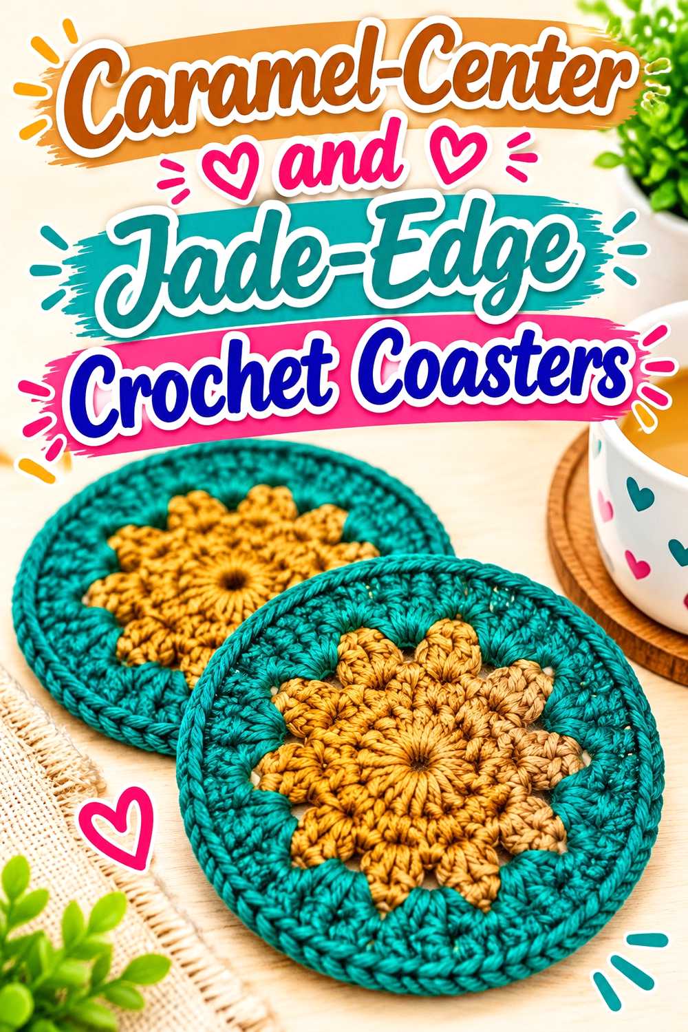 12. Caramel Center And Jade Edge Crochet Coasters
