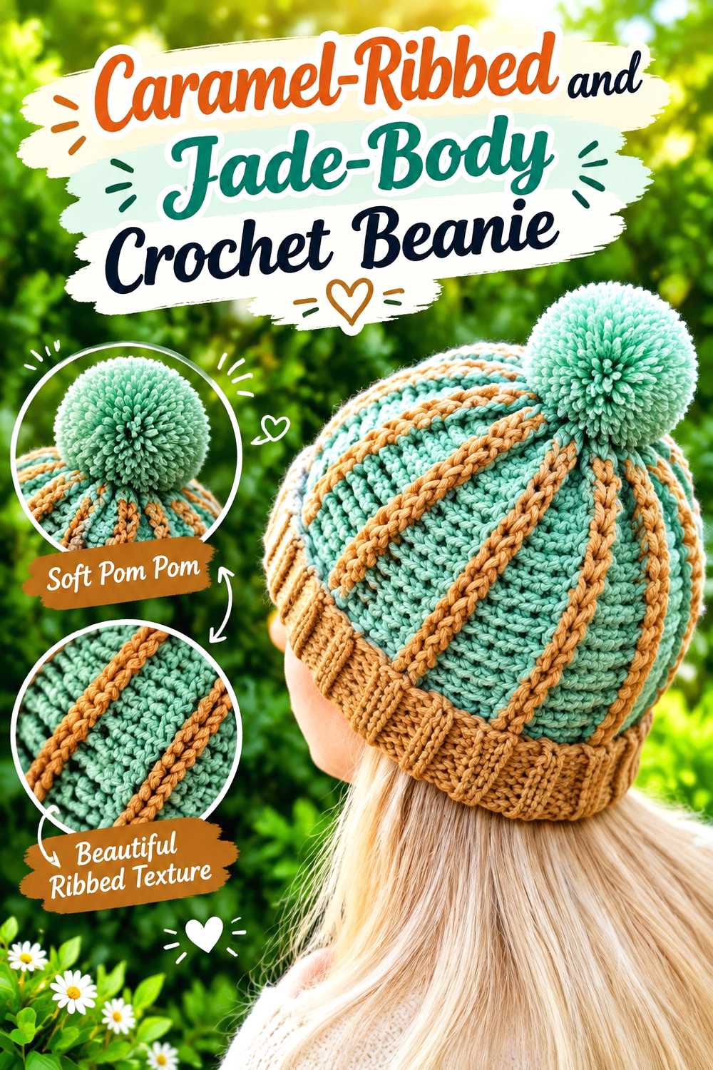 6. Caramel Ribbed And Jade Body Crochet Beanie