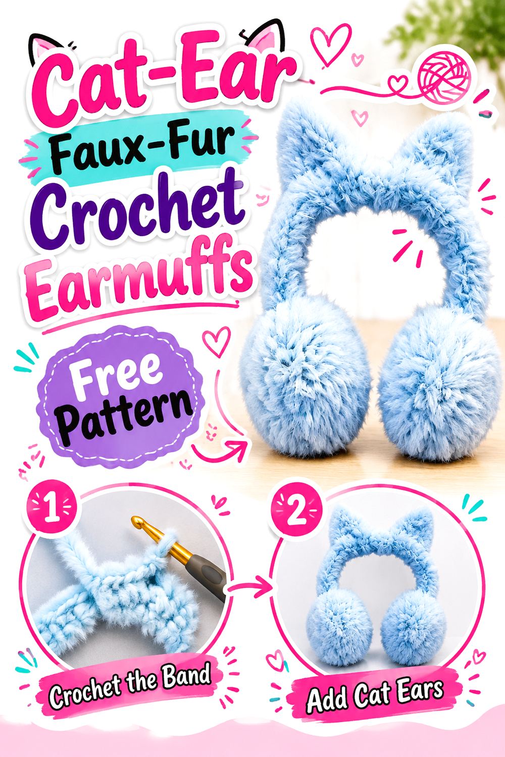 Cat Ear Faux Fur Crochet Earmuffs