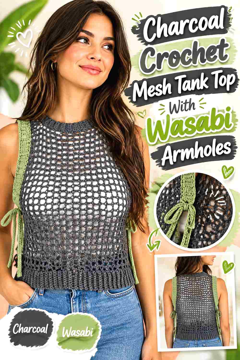 7. Charcoal Crochet Mesh Tank Top With Wasabi Armholes