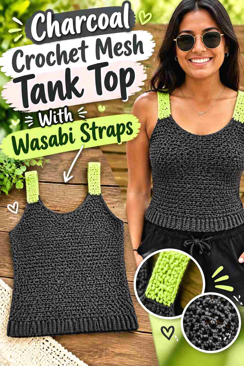 5. Charcoal Crochet Mesh Tank Top With Wasabi Straps