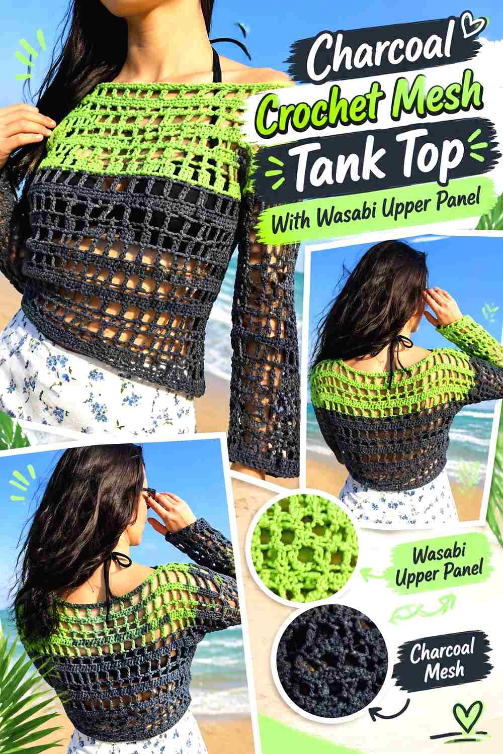 15. Charcoal Crochet Mesh Tank Top With Wasabi Upper Panel