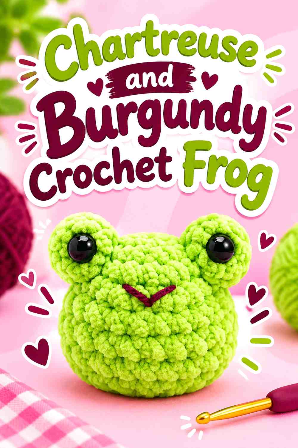 11. Chartreuse And Burgundy Crochet Frog