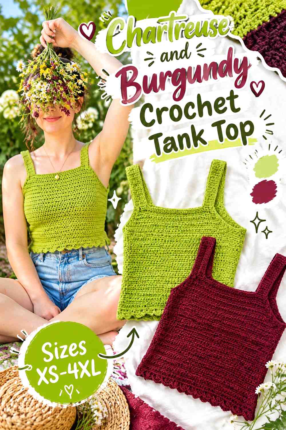 9. Chartreuse And Burgundy Crochet Tank Top