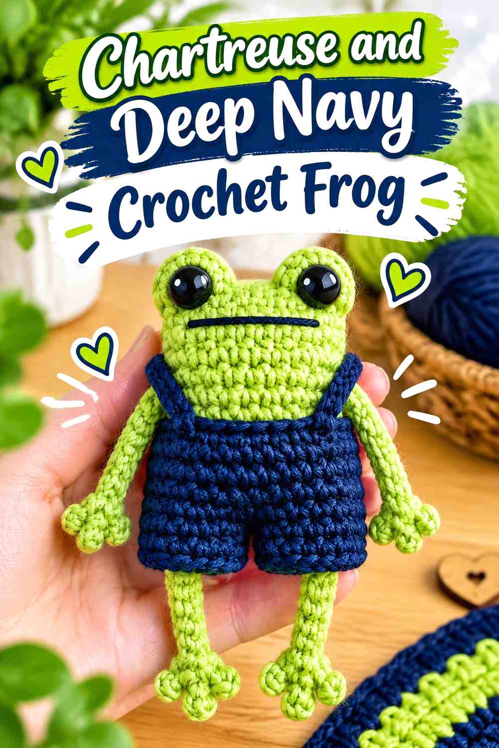 10. Chartreuse And Deep Navy Crochet Frog