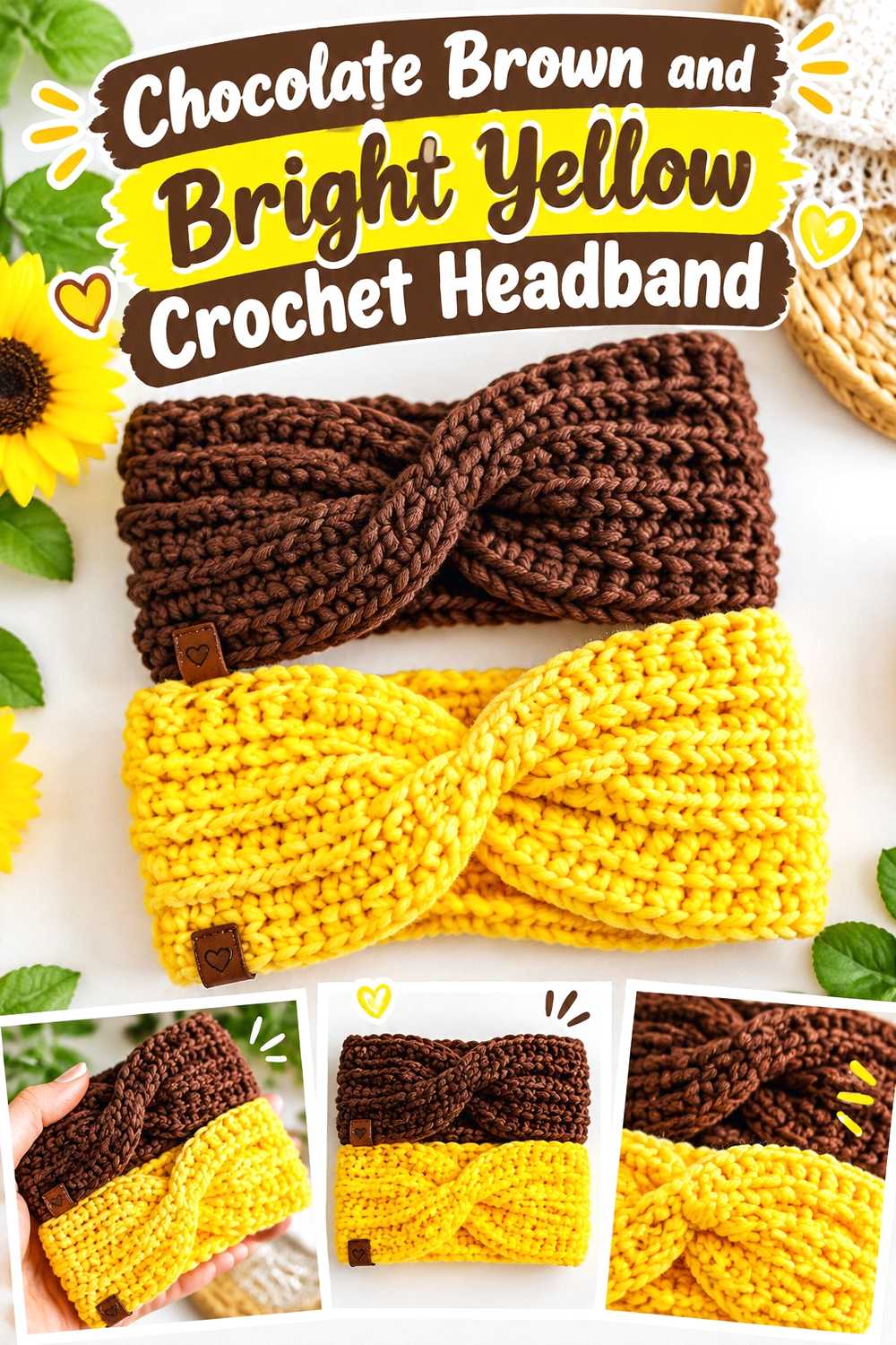 8. Chocolate Brown And Bright Yellow Crochet Headband
