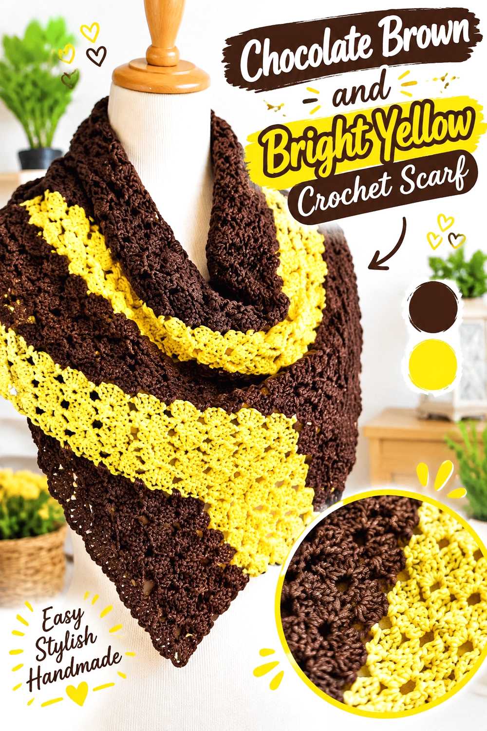 13. Chocolate Brown And Bright Yellow Crochet Scarf