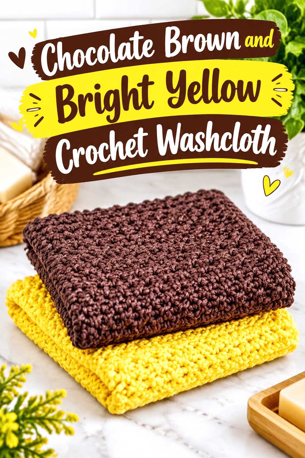 12. Chocolate Brown And Bright Yellow Crochet Washcloth