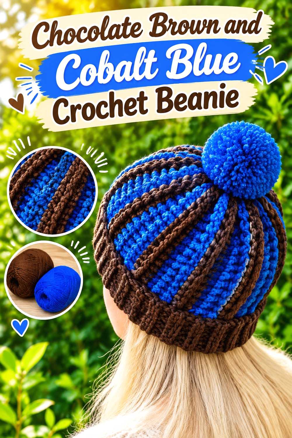 6. Chocolate Brown And Cobalt Blue Crochet Beanie