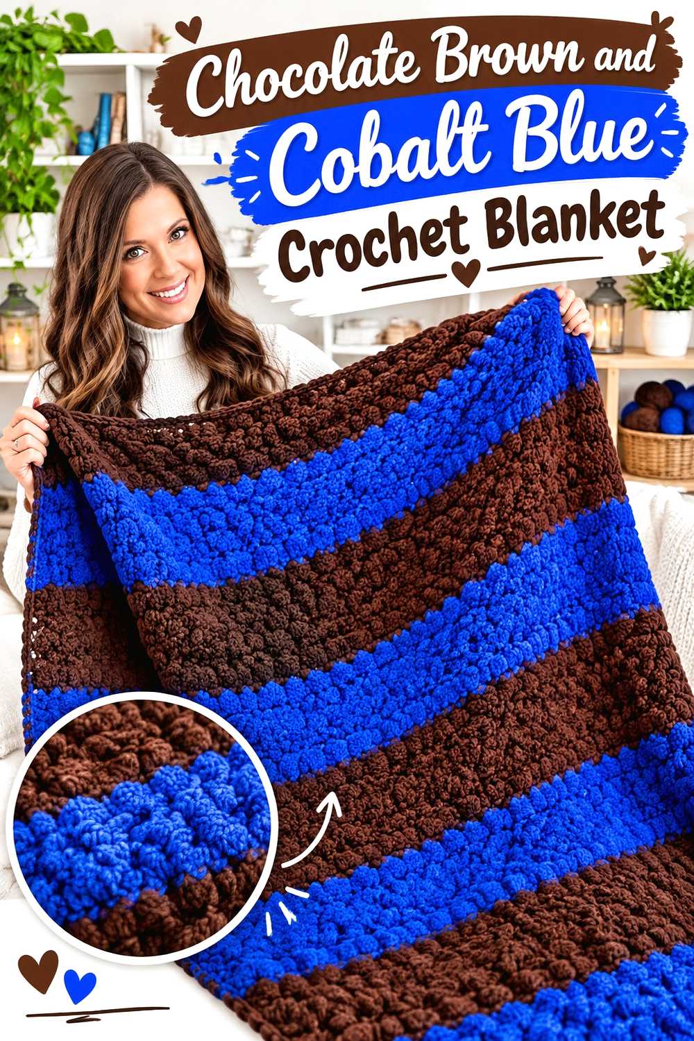 4. Chocolate Brown And Cobalt Blue Crochet Blanket