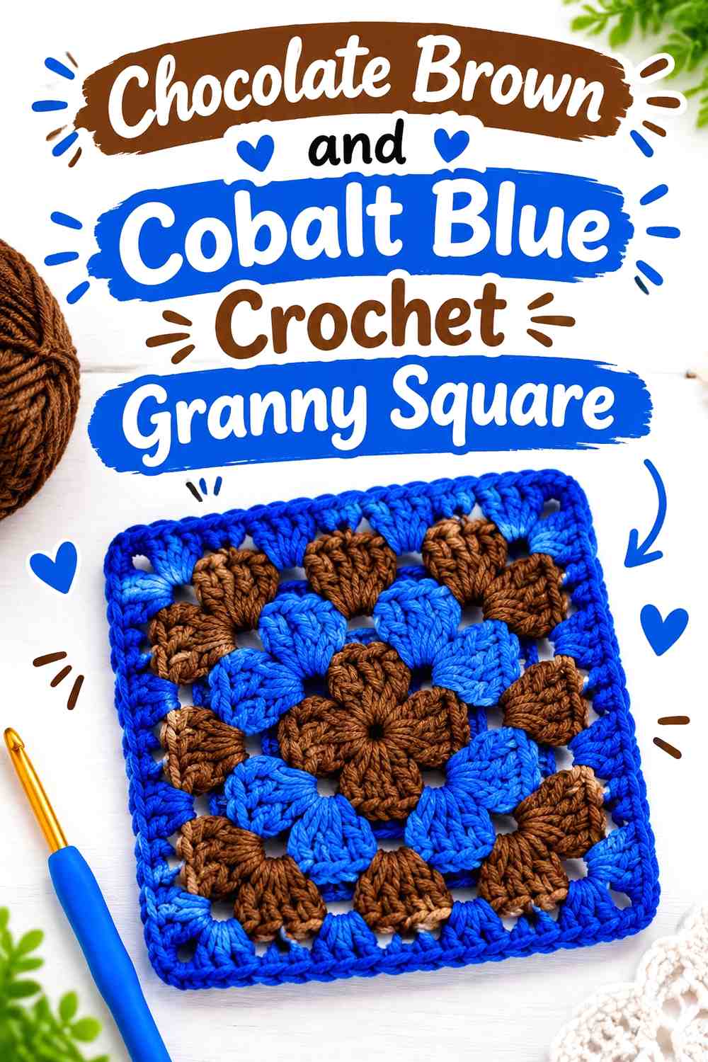 6. Chocolate Brown And Cobalt Blue Crochet Granny Square