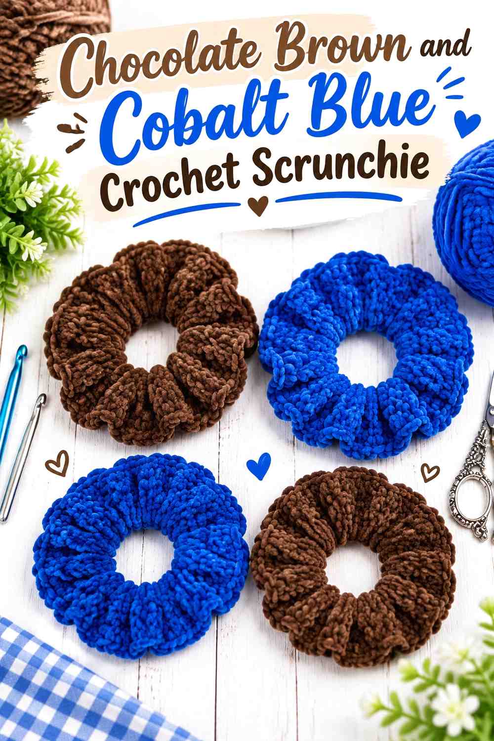 16. Chocolate Brown And Cobalt Blue Crochet Scrunchie