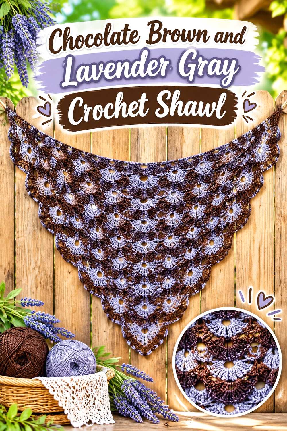 7. Chocolate Brown And Lavender Gray Crochet Shawl