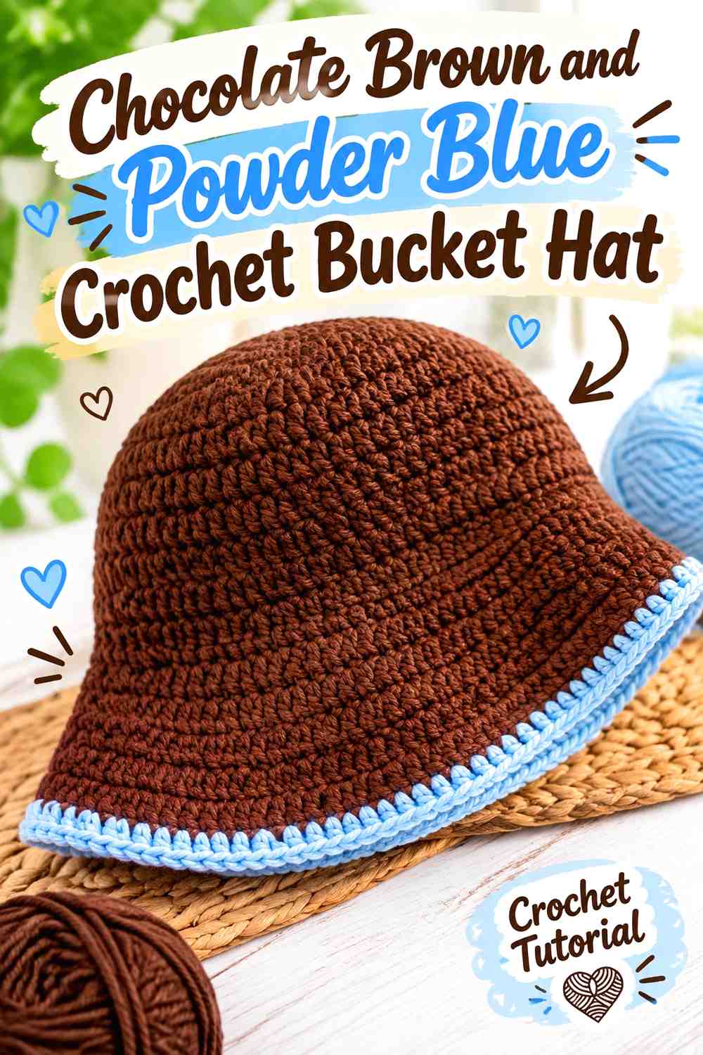 8. Chocolate Brown And Powder Blue Crochet Bucket Hat