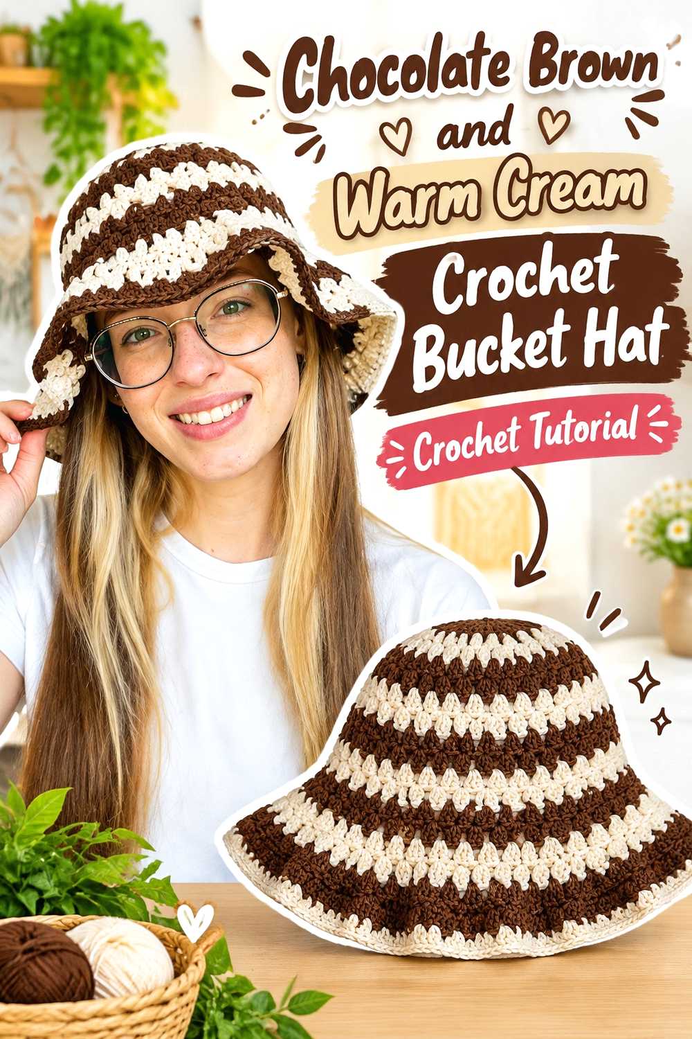 9. Chocolate Brown And Warm Cream Crochet Bucket Hat