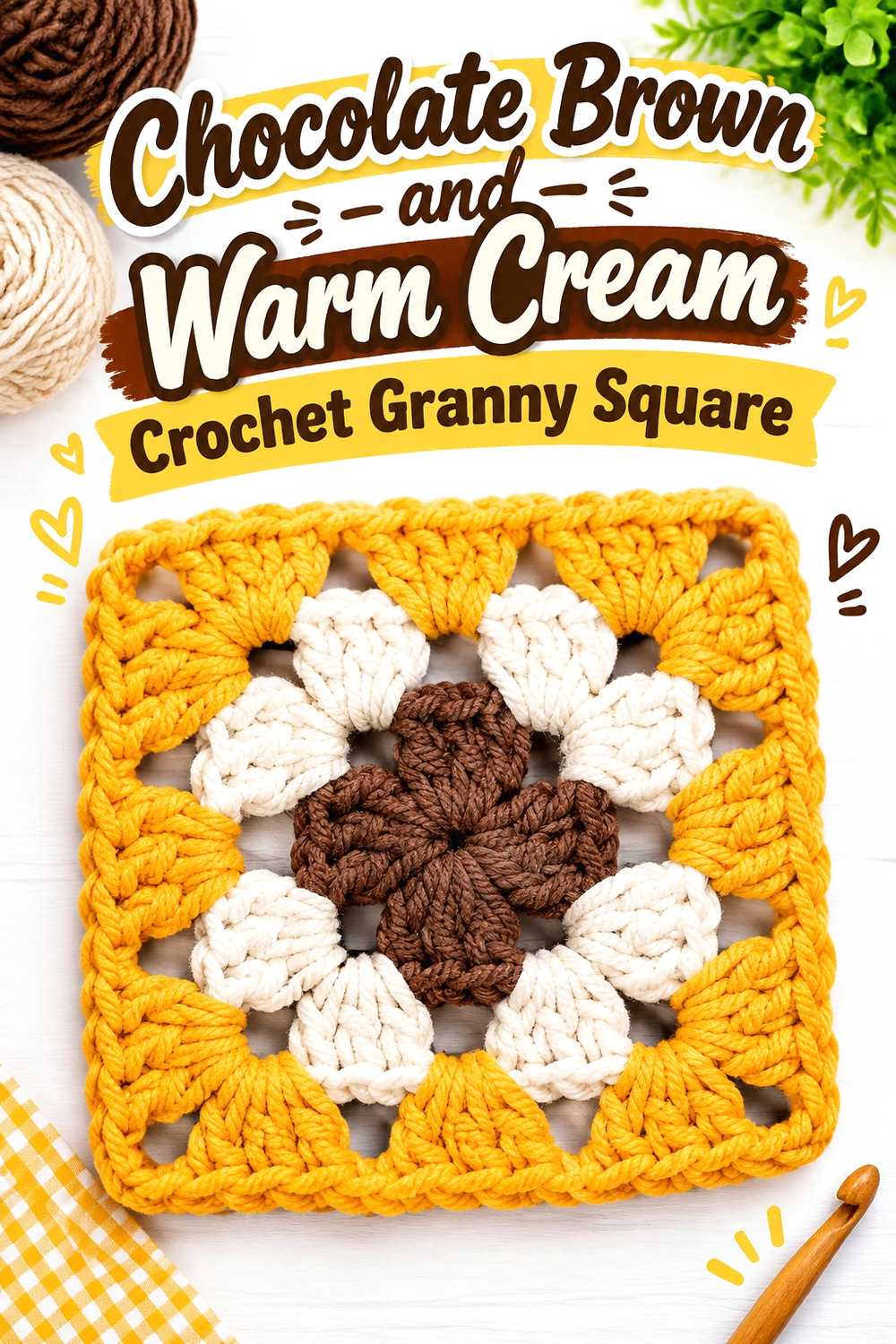 5. Chocolate Brown And Warm Cream Crochet Granny Square