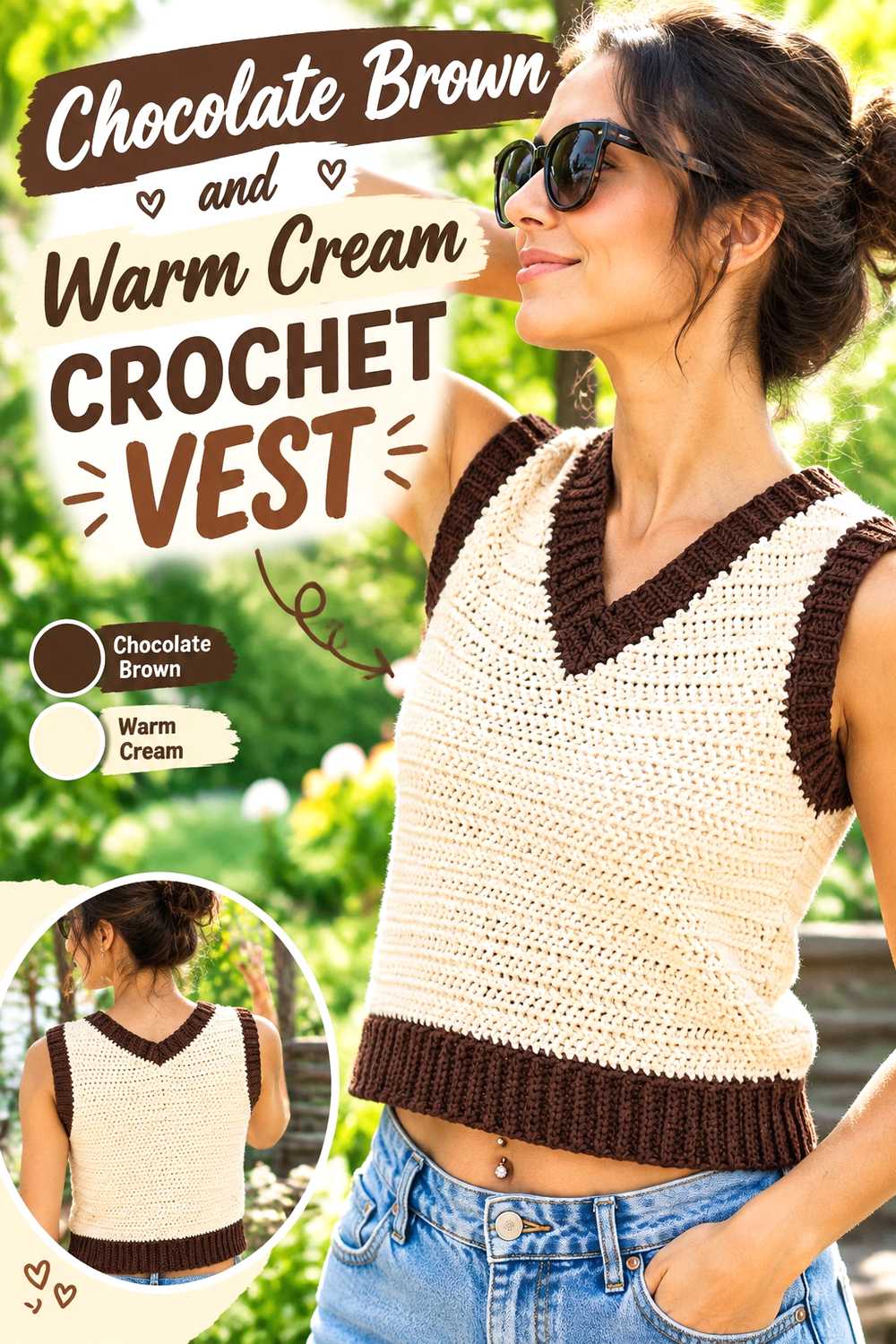 11. Chocolate Brown And Warm Cream Crochet Vest