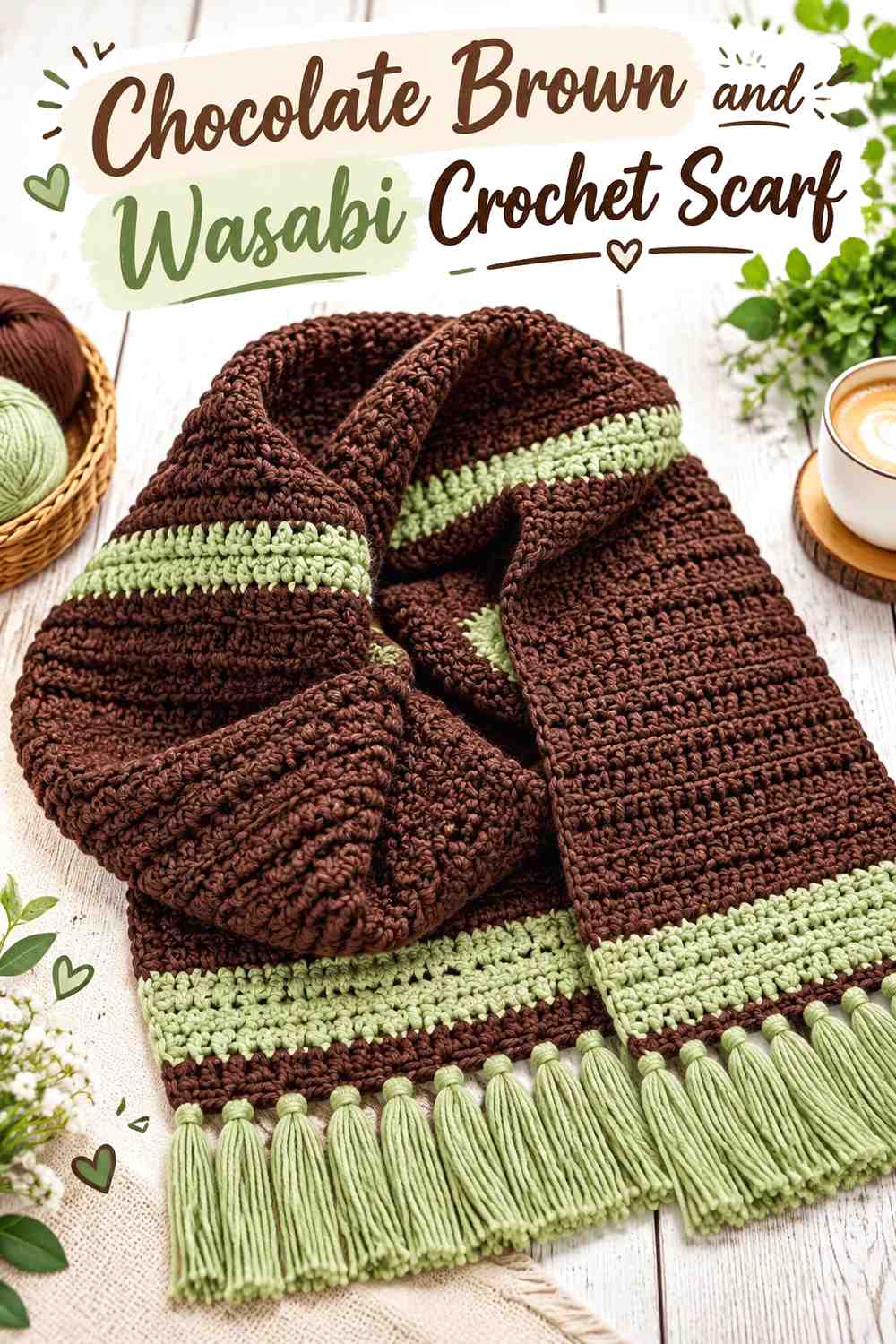 5. Chocolate Brown And Wasabi Crochet Scarf