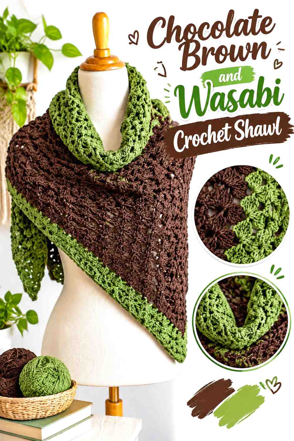 8. Chocolate Brown And Wasabi Crochet Shawl