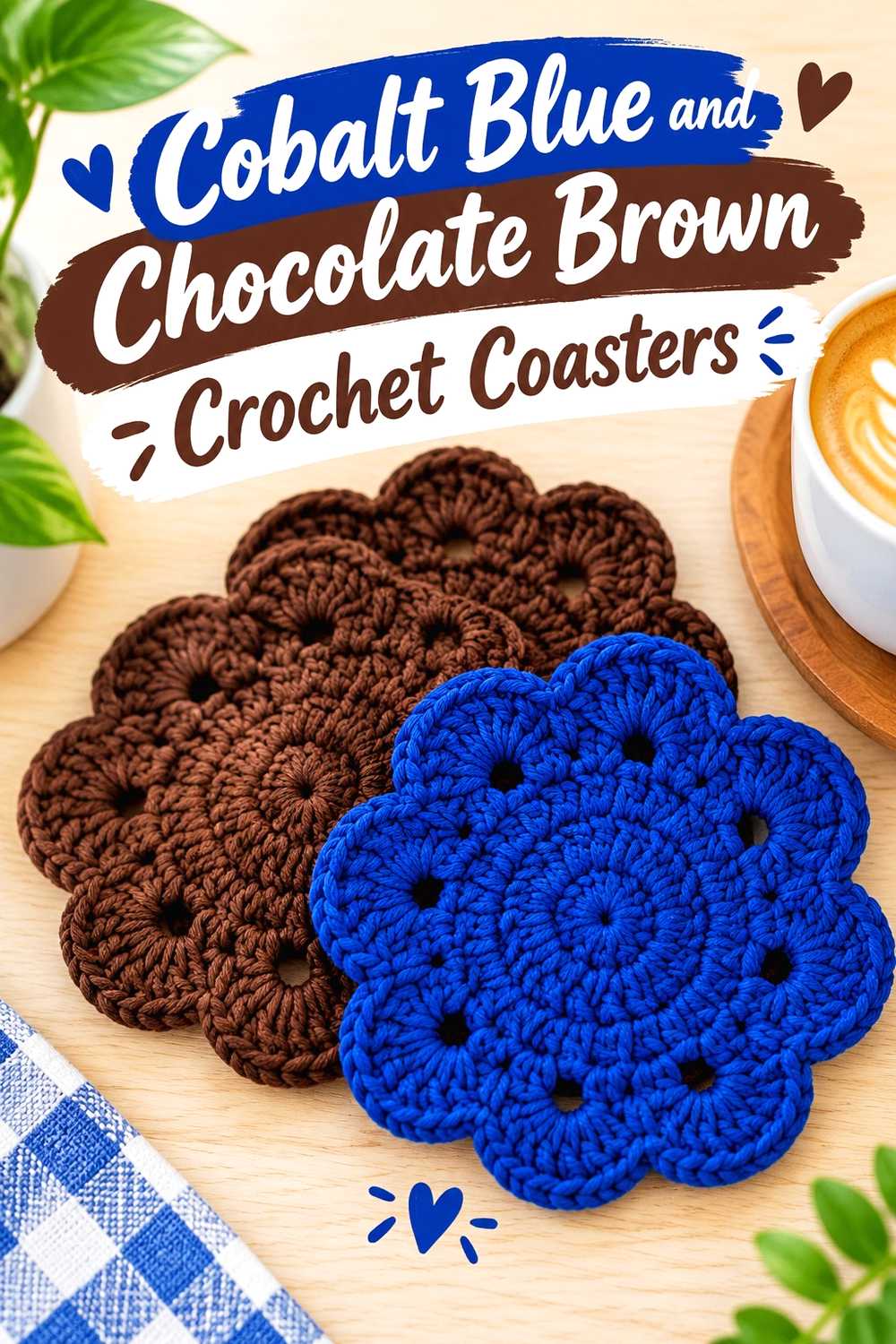 13. Cobalt Blue And Chocolate Brown Crochet Coasters