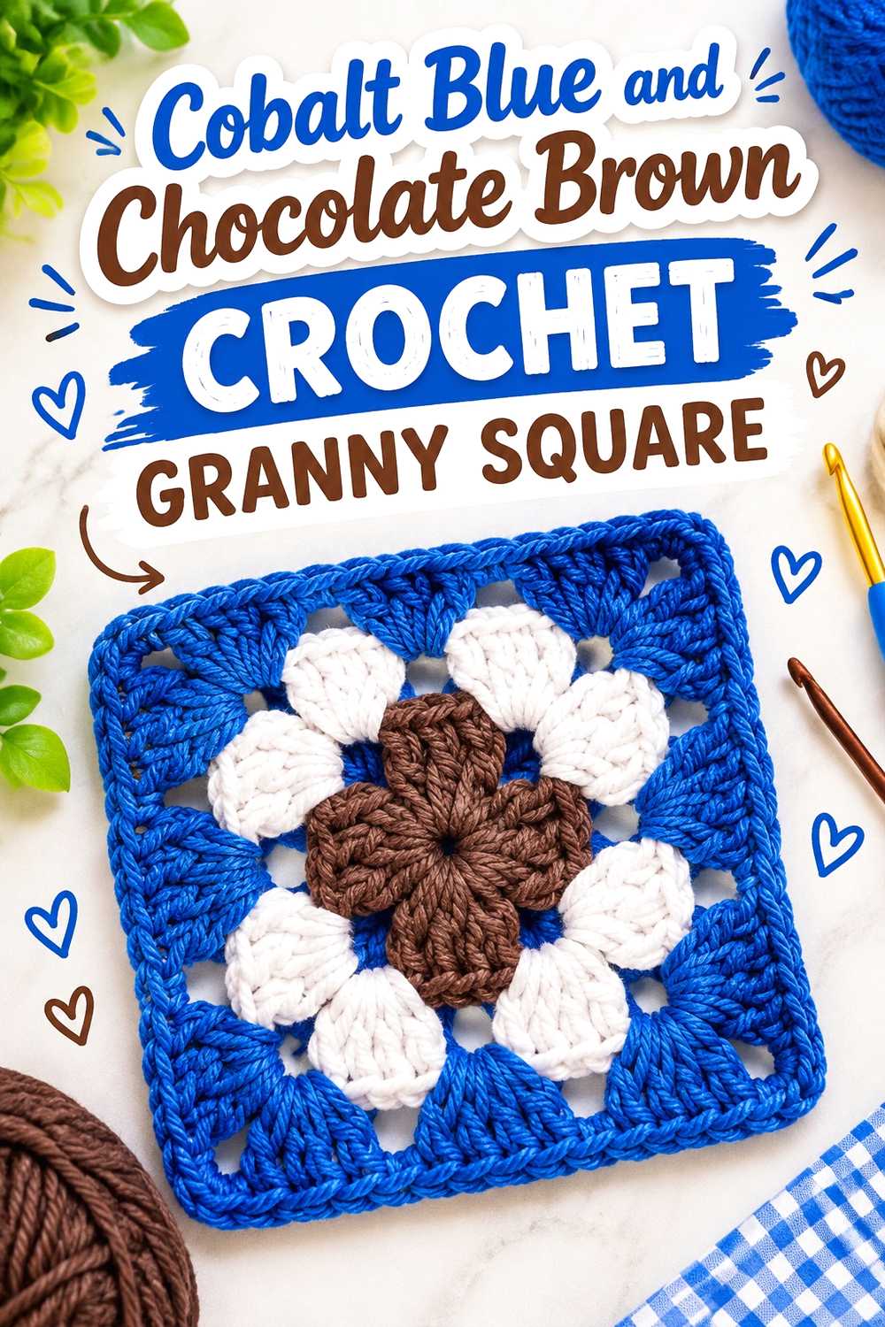 5. Cobalt Blue And Chocolate Brown Crochet Granny Square