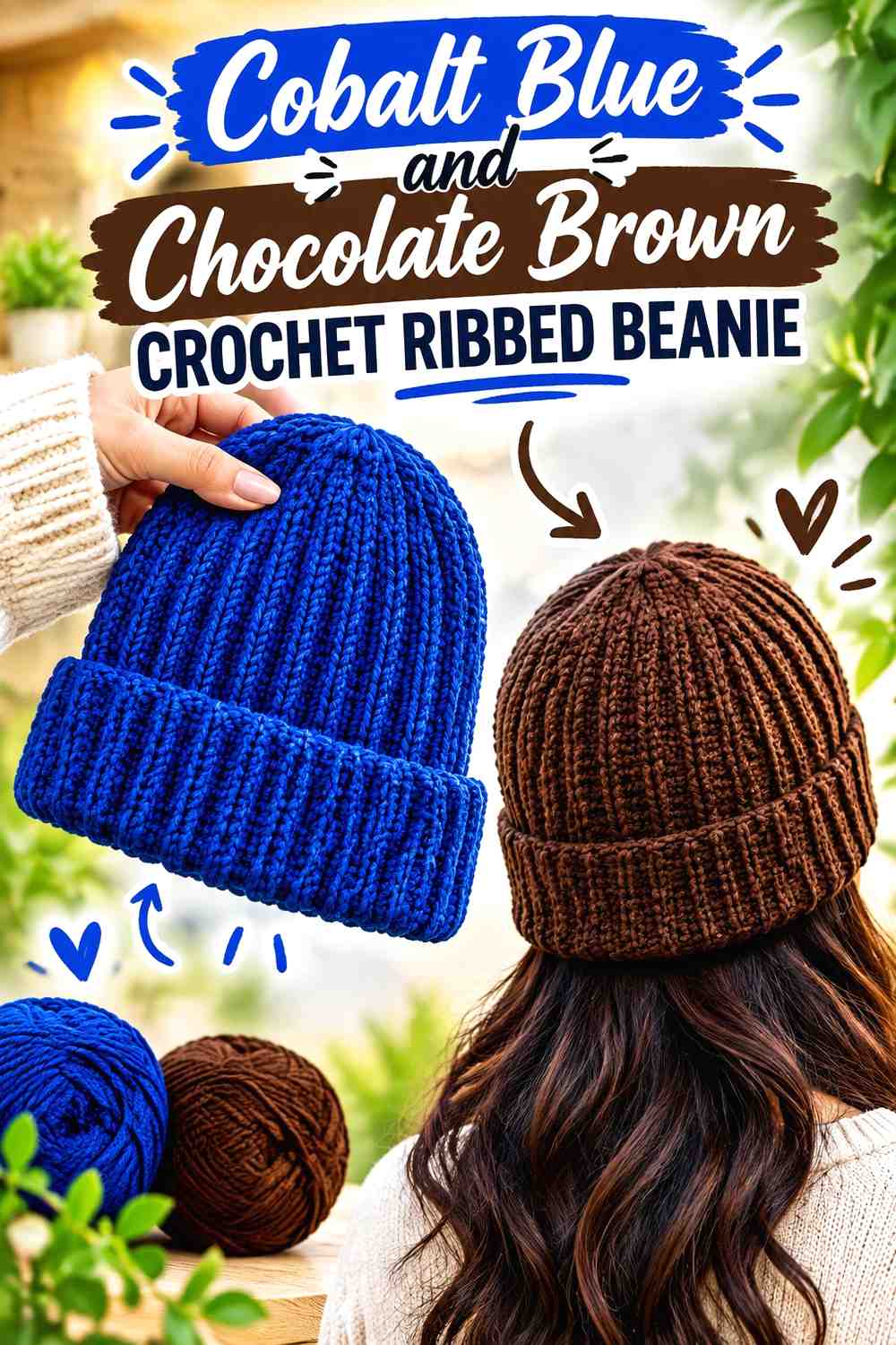 5. Cobalt Blue And Chocolate Brown Crochet Ribbed Beanie