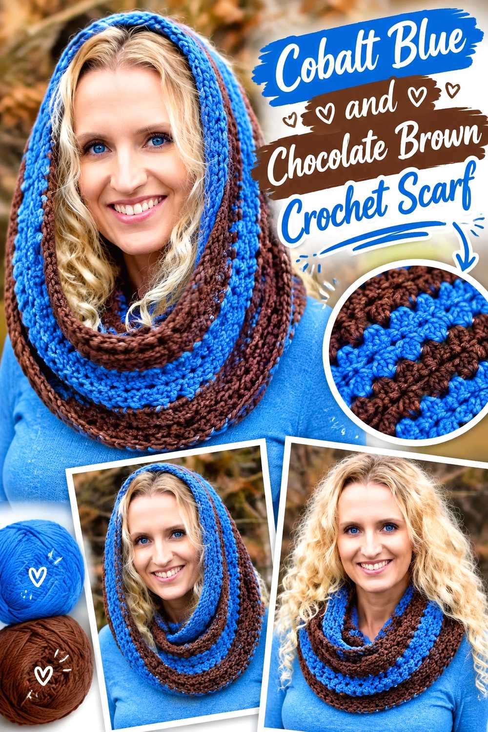 7. Cobalt Blue And Chocolate Brown Crochet Scarf