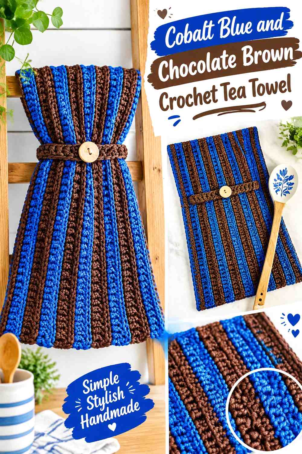 11. Cobalt Blue And Chocolate Brown Crochet Tea Towel