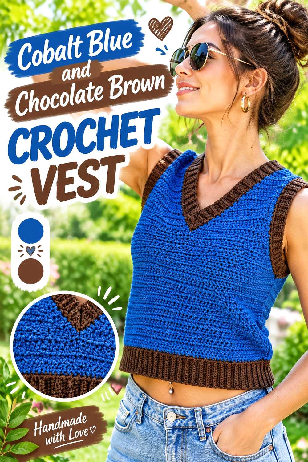 11. Cobalt Blue And Chocolate Brown Crochet Vest