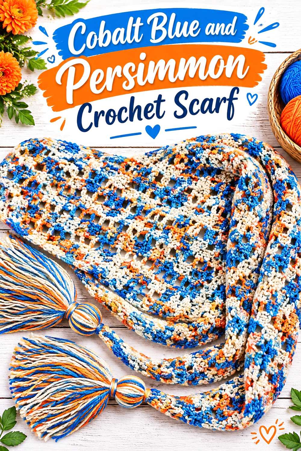 4. Cobalt Blue And Persimmon Crochet Scarf