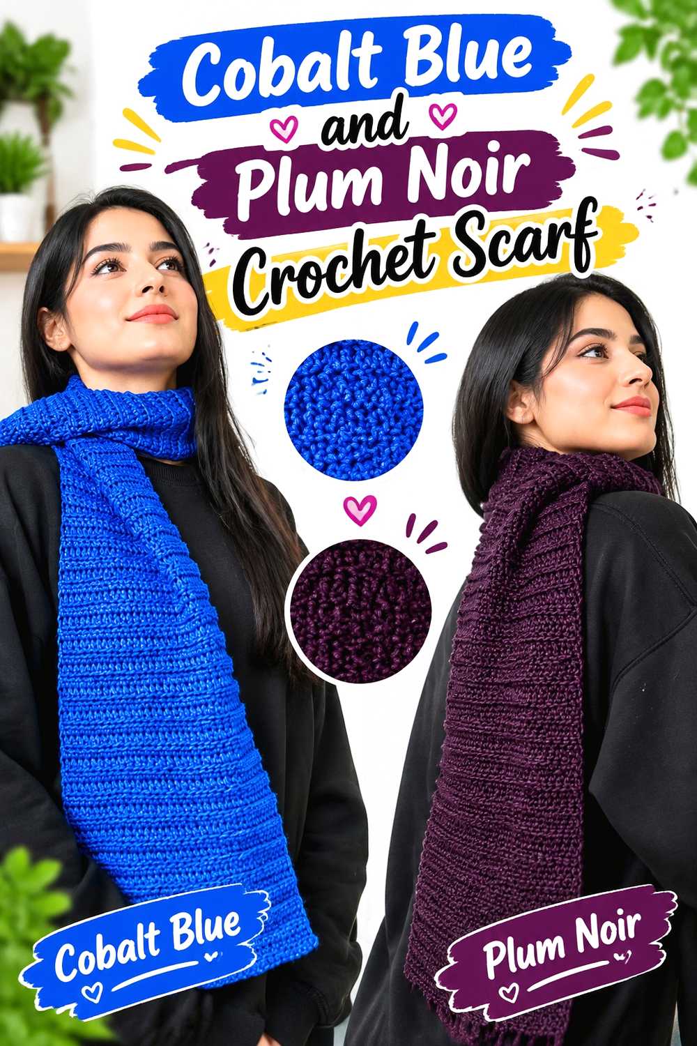 5. Cobalt Blue And Plum Noir Crochet Scarf