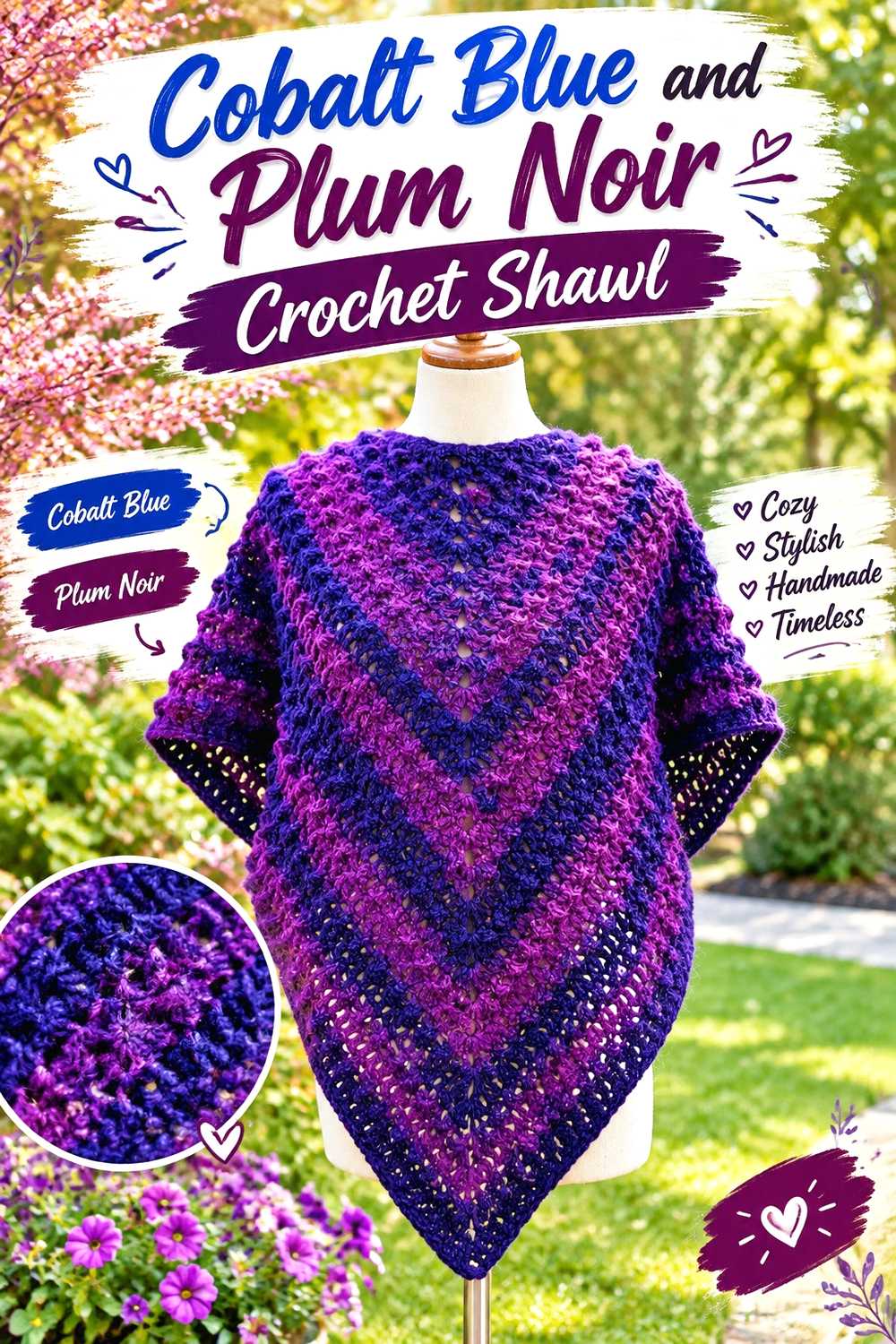 7. Cobalt Blue And Plum Noir Crochet Shawl