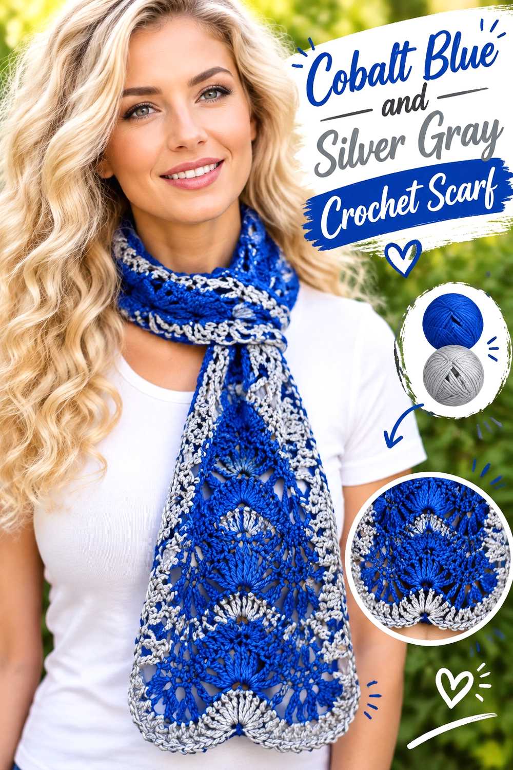 7. Cobalt Blue And Silver Gray Crochet Scarf