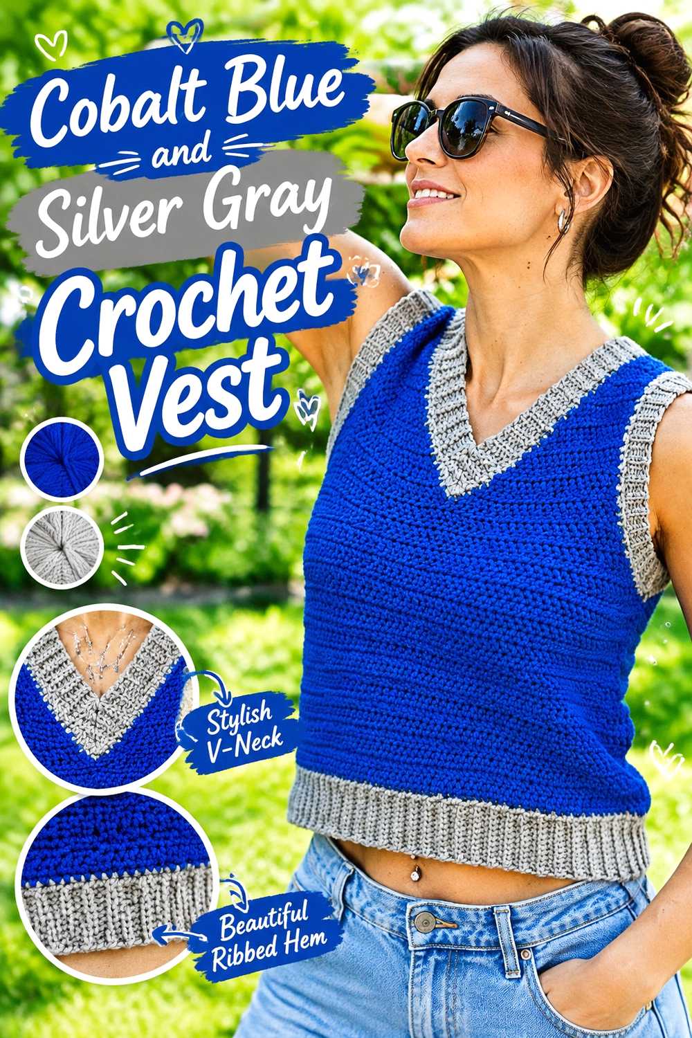 11. Cobalt Blue And Silver Gray Crochet Vest