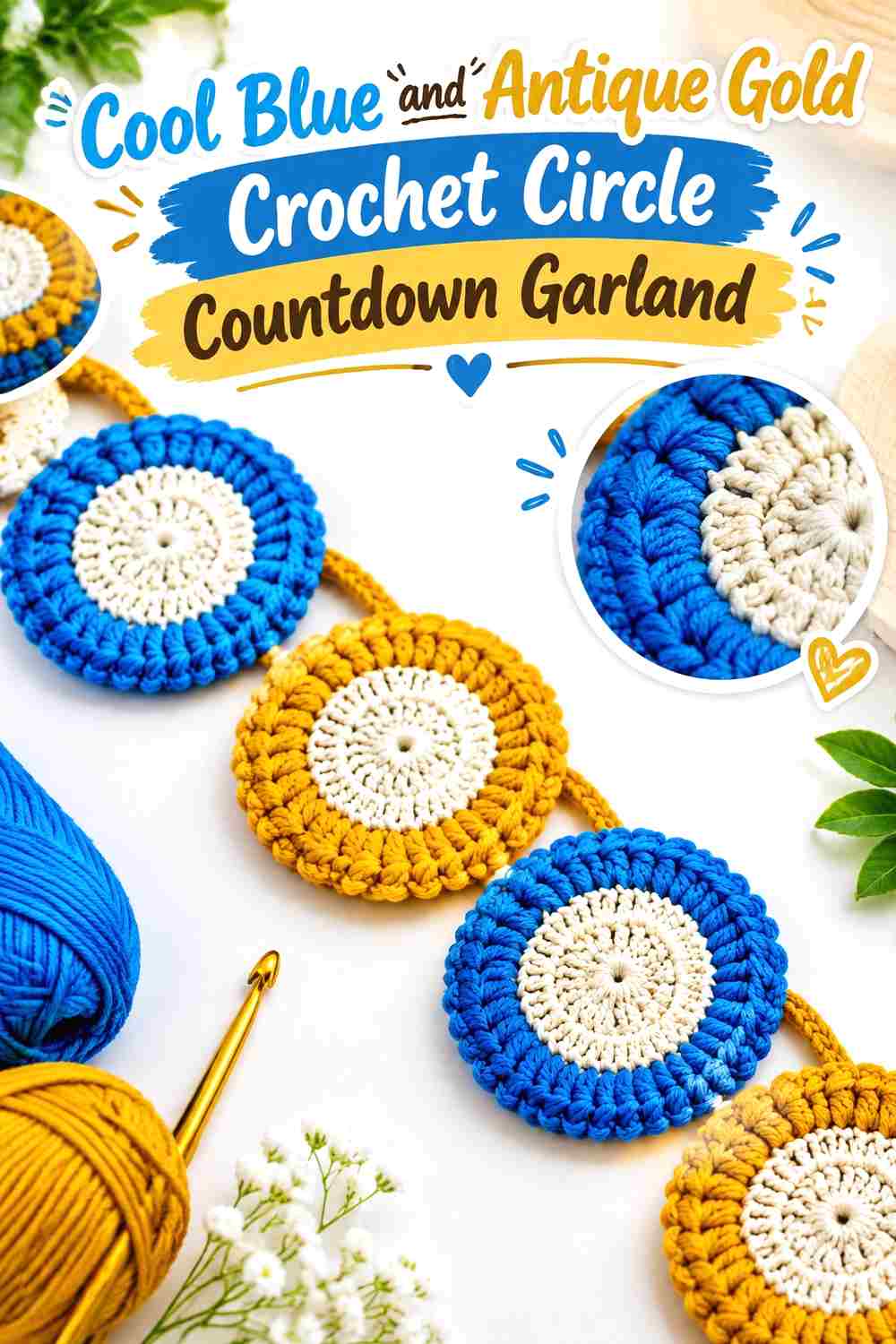 7. Cool Blue And Antique Gold Crochet Circle Countdown Garland