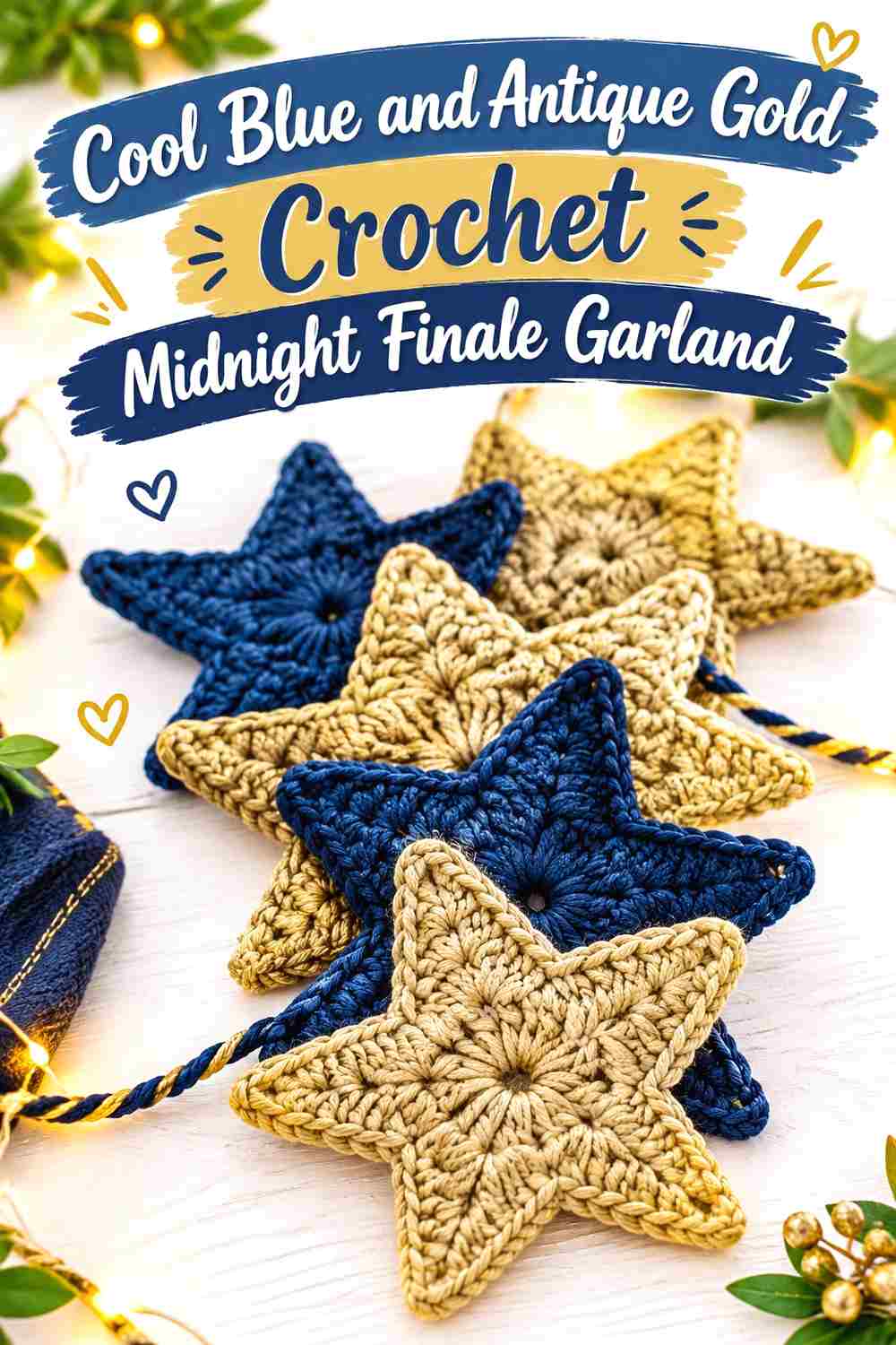 12. Cool Blue And Antique Gold Crochet Midnight Finale Garland