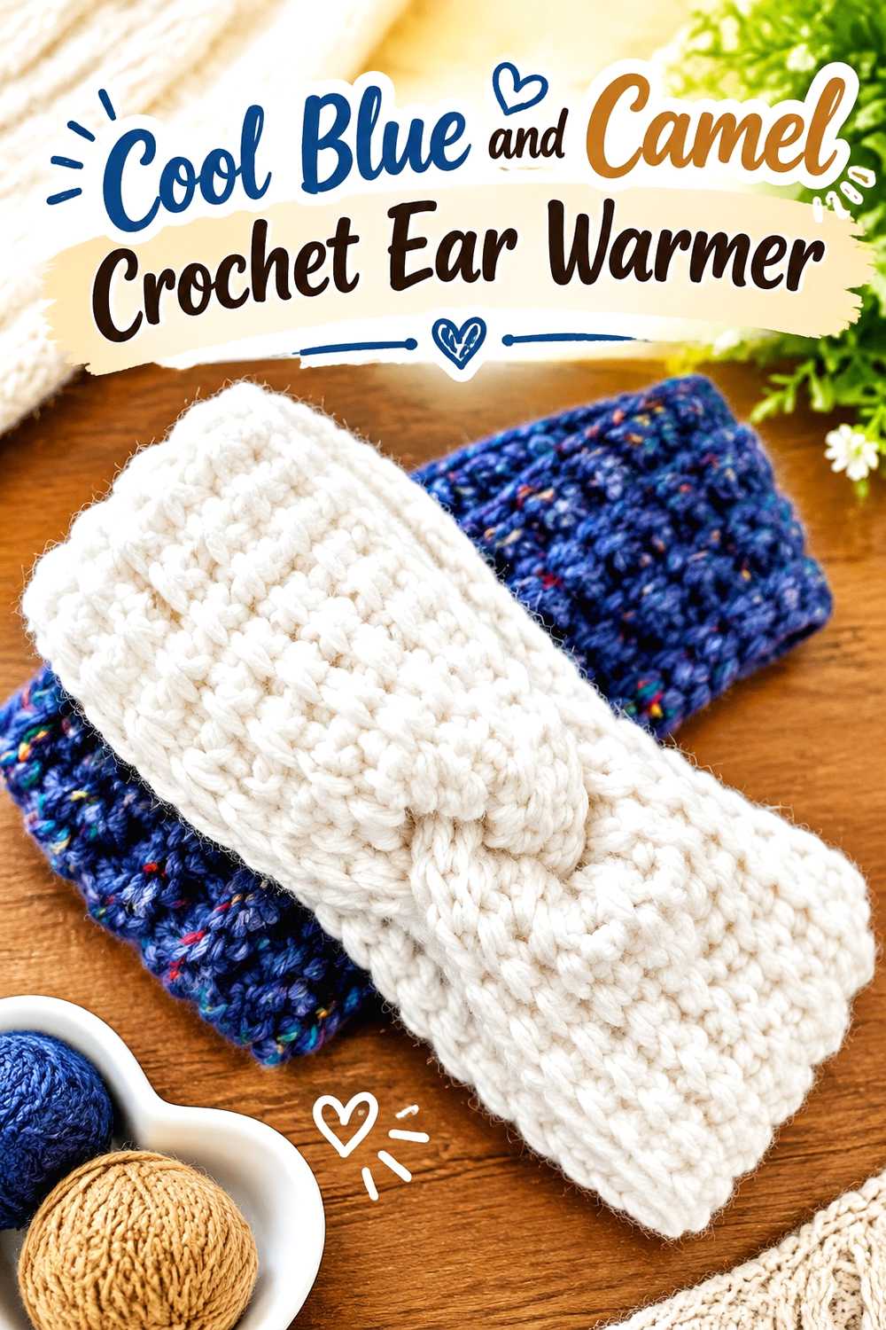 11. Cool Blue And Camel Crochet Ear Warmer