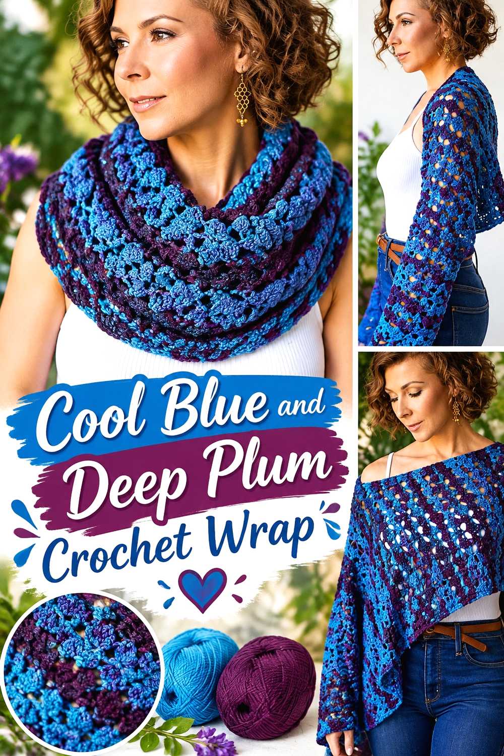 19. Cool Blue And Deep Plum Crochet Wrap
