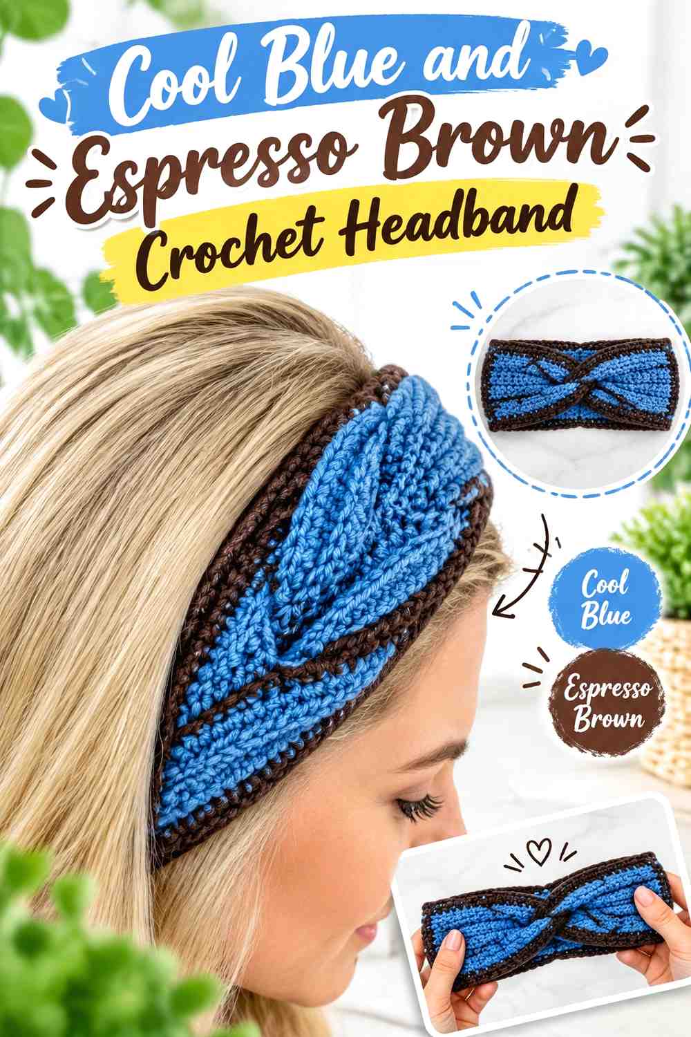 9. Cool Blue And Espresso Brown Crochet Headband