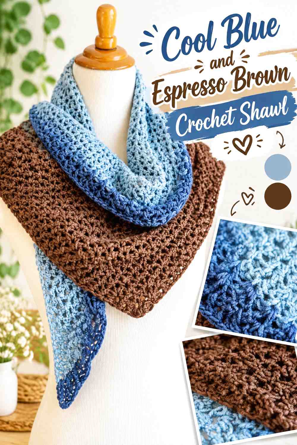 10. Cool Blue And Espresso Brown Crochet Shawl