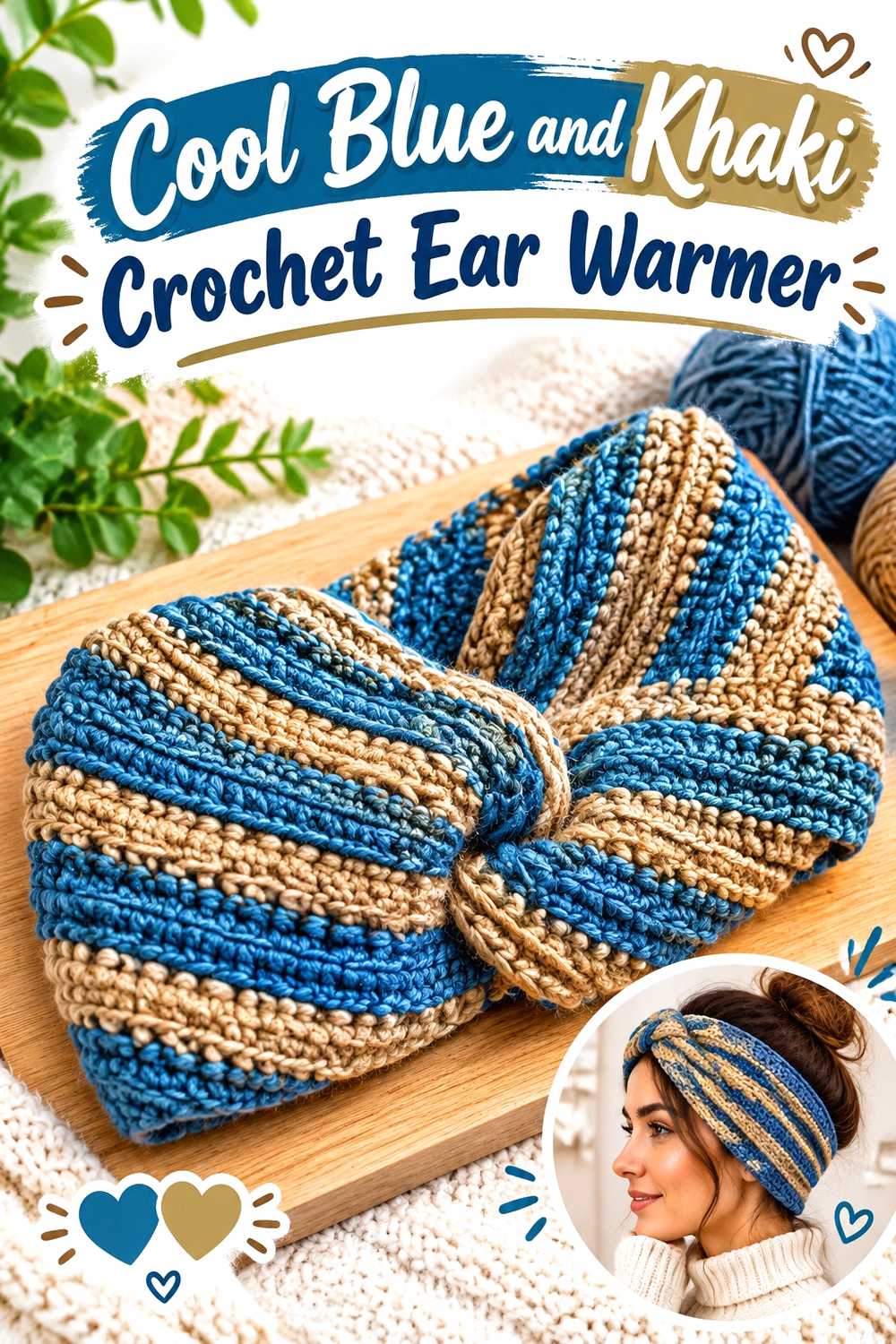 11. Cool Blue And Khaki Crochet Ear Warmer