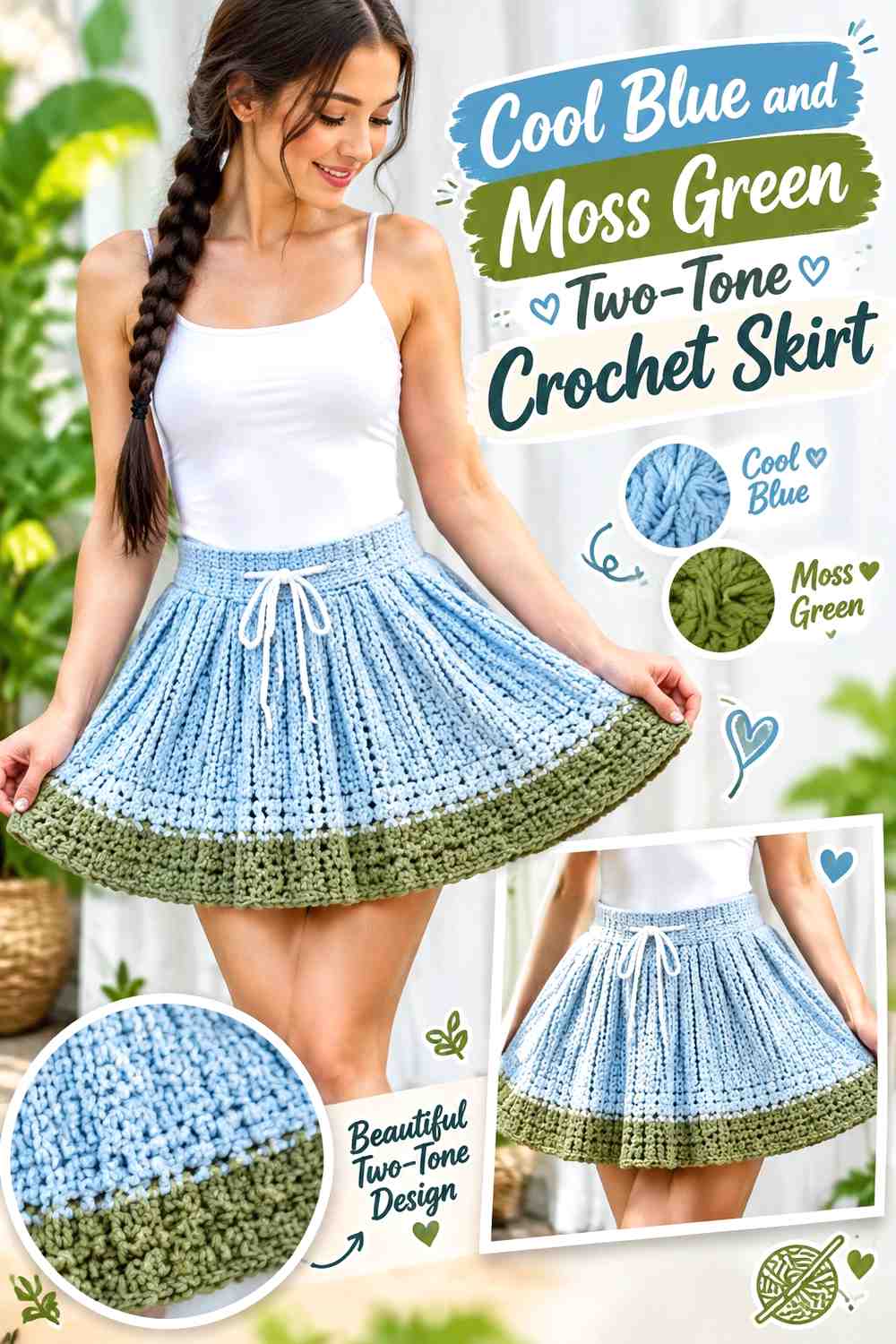 12. Cool Blue And Moss Green Two Tone Crochet Skirt