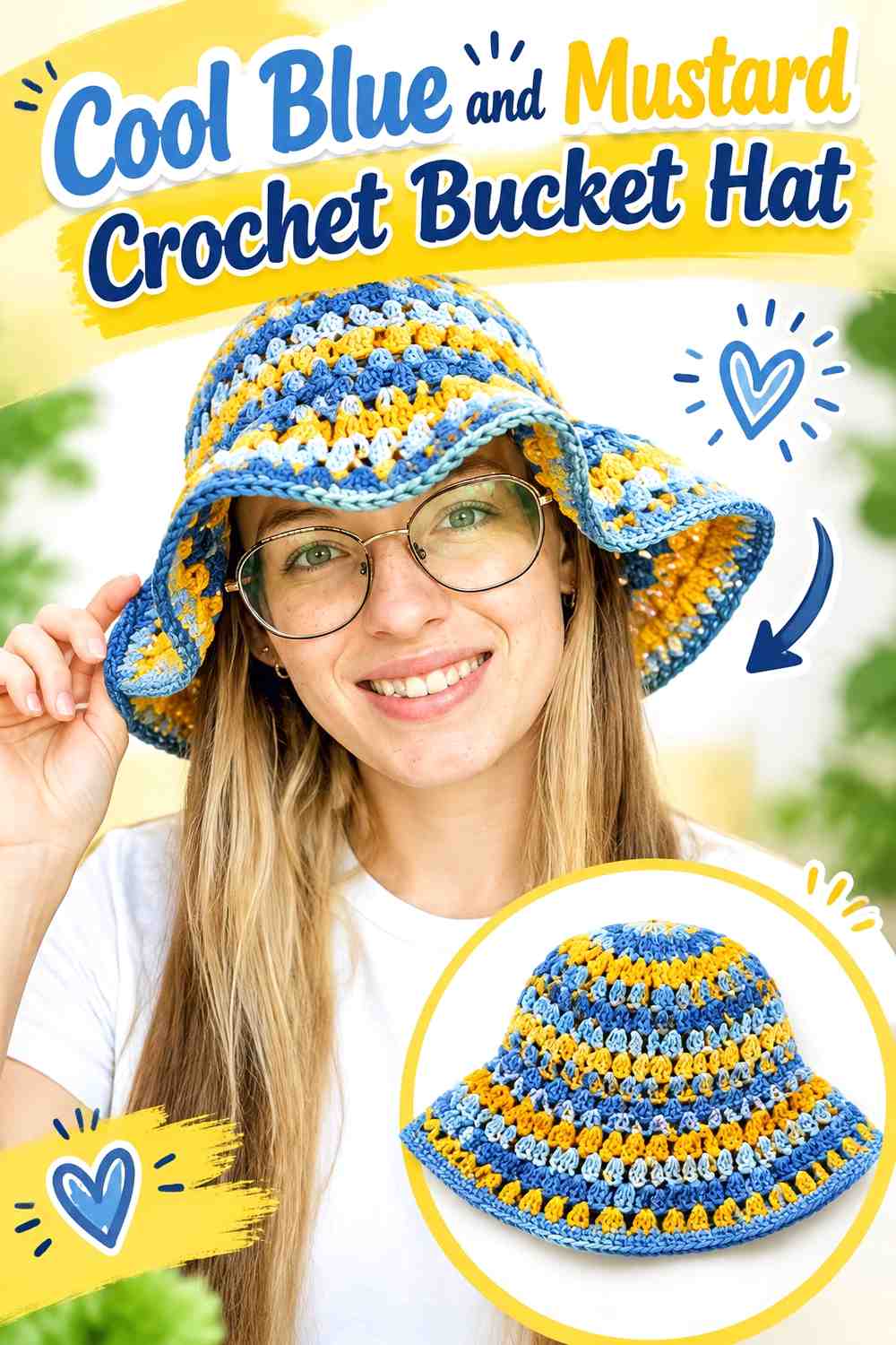 9. Cool Blue And Mustard Crochet Bucket Hat