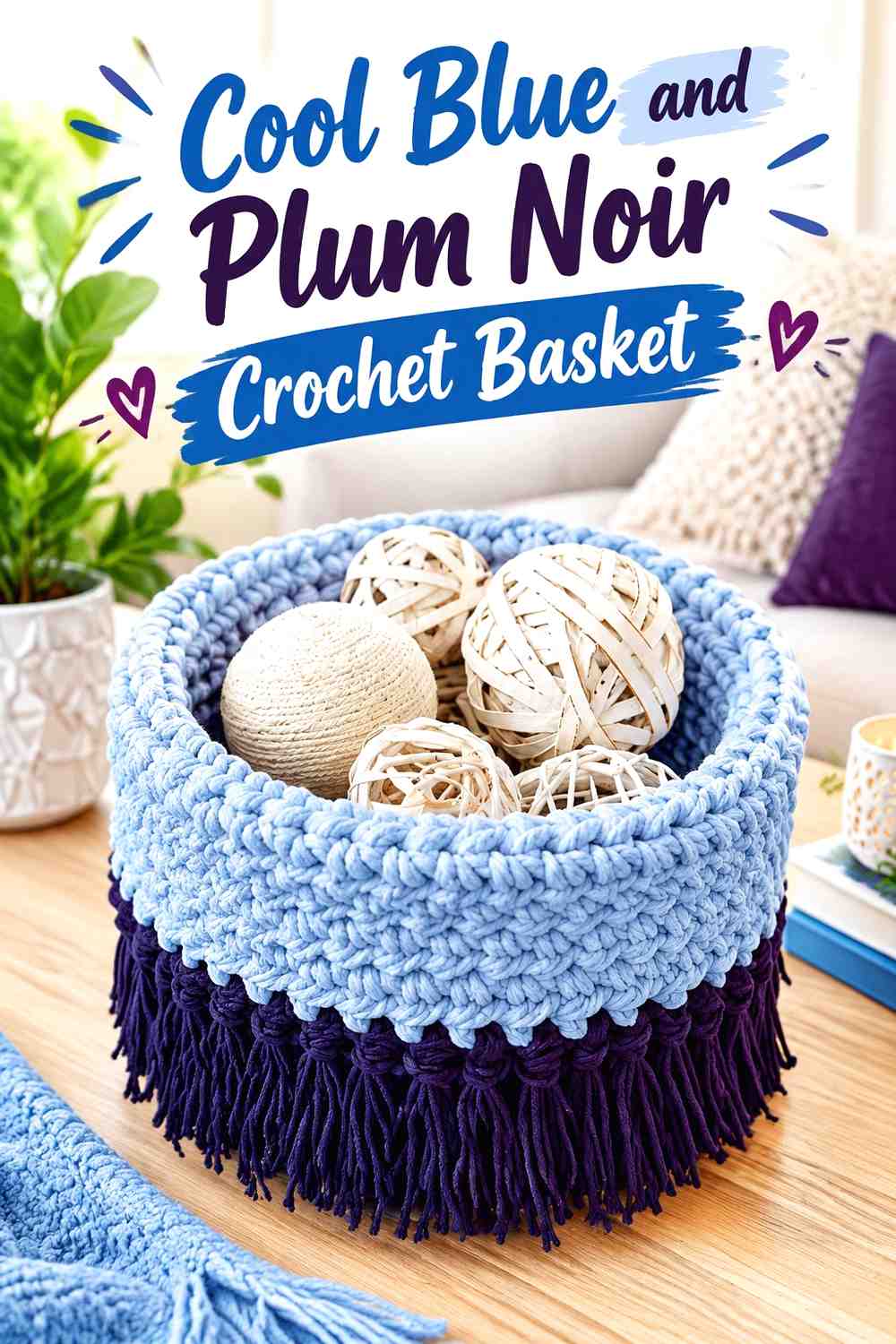 11. Cool Blue And Plum Noir Crochet Basket
