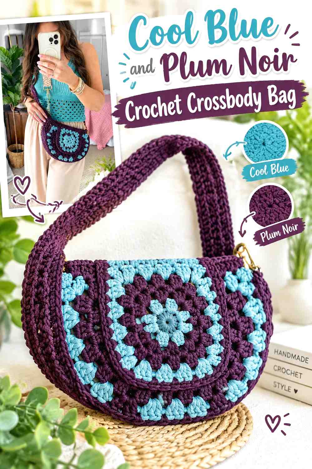17. Cool Blue And Plum Noir Crochet Crossbody Bag