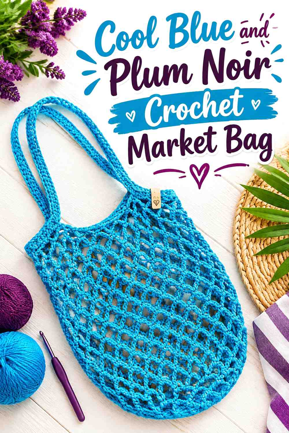 15. Cool Blue And Plum Noir Crochet Market Bag