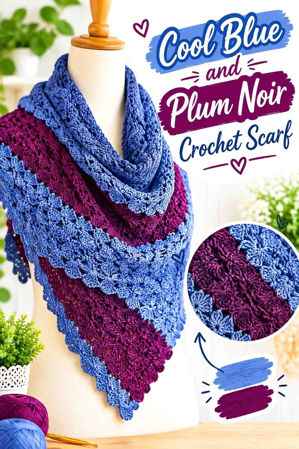 6. Cool Blue And Plum Noir Crochet Scarf