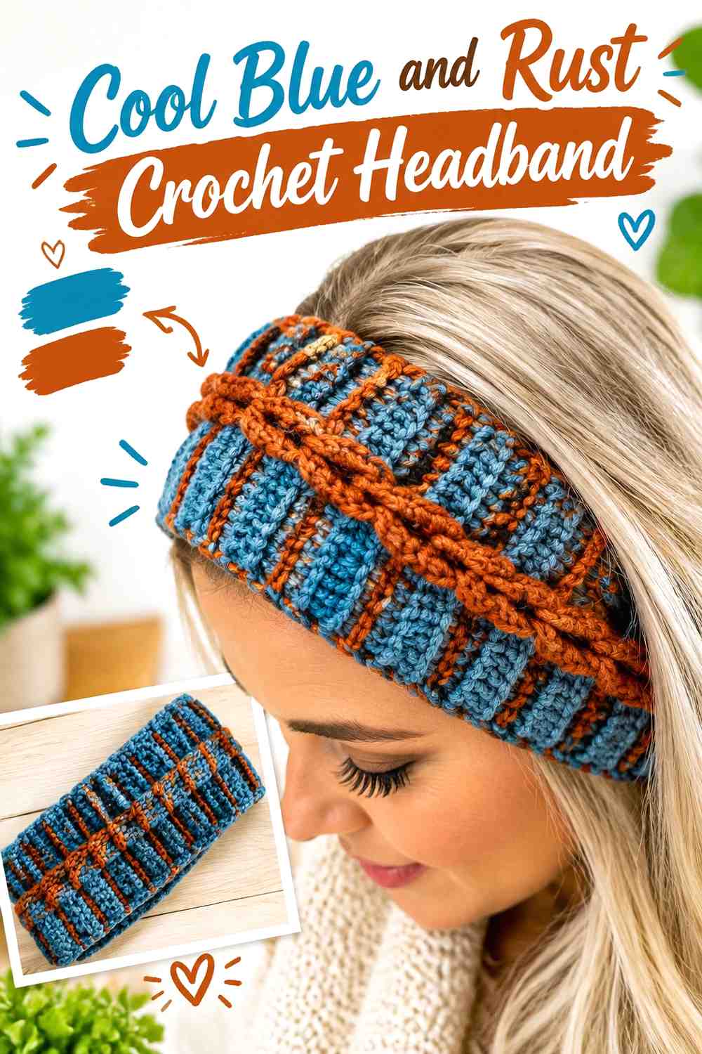 9. Cool Blue And Rust Crochet Headband